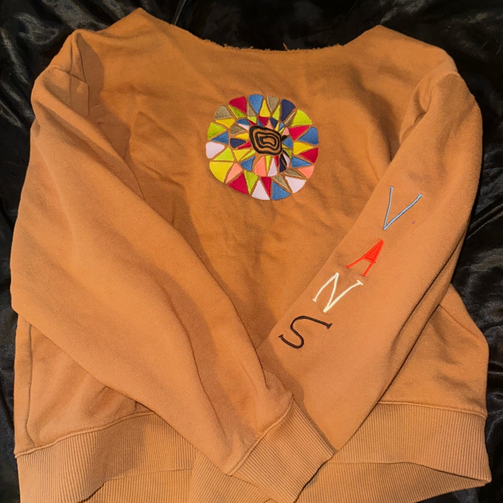 Vans Tan Off-the-Shoulder Sweater with Colorful Design